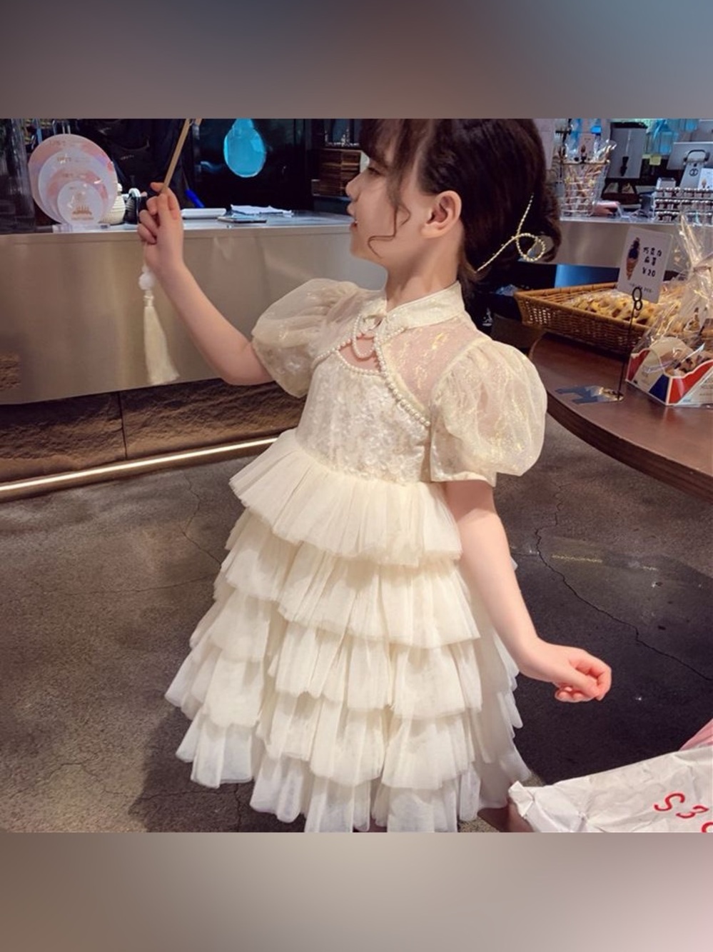 Tiered Tulle Party Dress in Ivory 6-8T